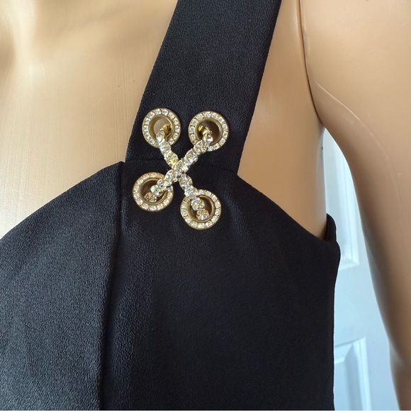 VINTAGE 90s embellished rhinestone cross cross black dress S 2 - Picture 6 of 9